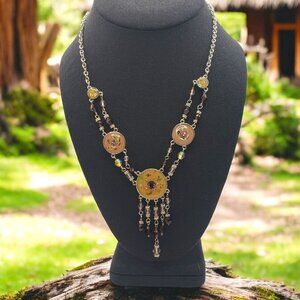 Bohemian Beaded Medallion Necklace